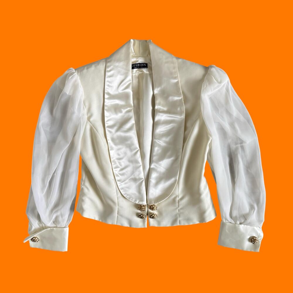 90's vintage ivory satin chiffon old money maximalist statement jacket MEDIUM